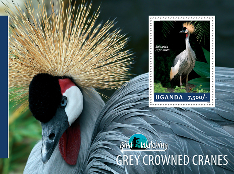 Grey Crowned Cranes - Issue of Uganda postage stamps